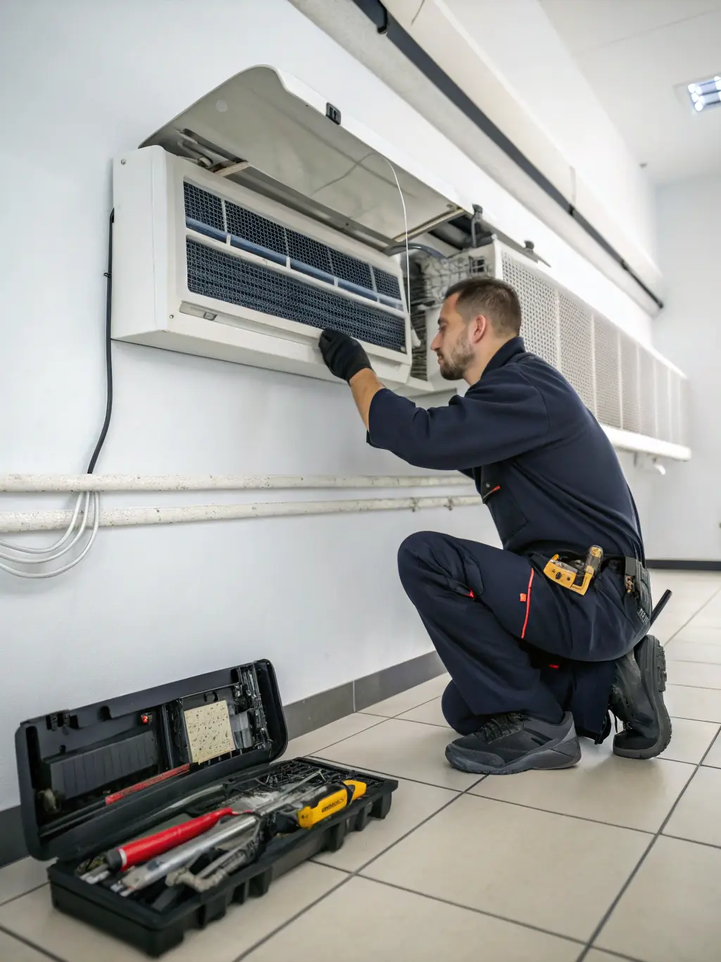 A technician performing maintenance on an HVAC unit, highlighting the importance of regular servicing for optimal performance.
