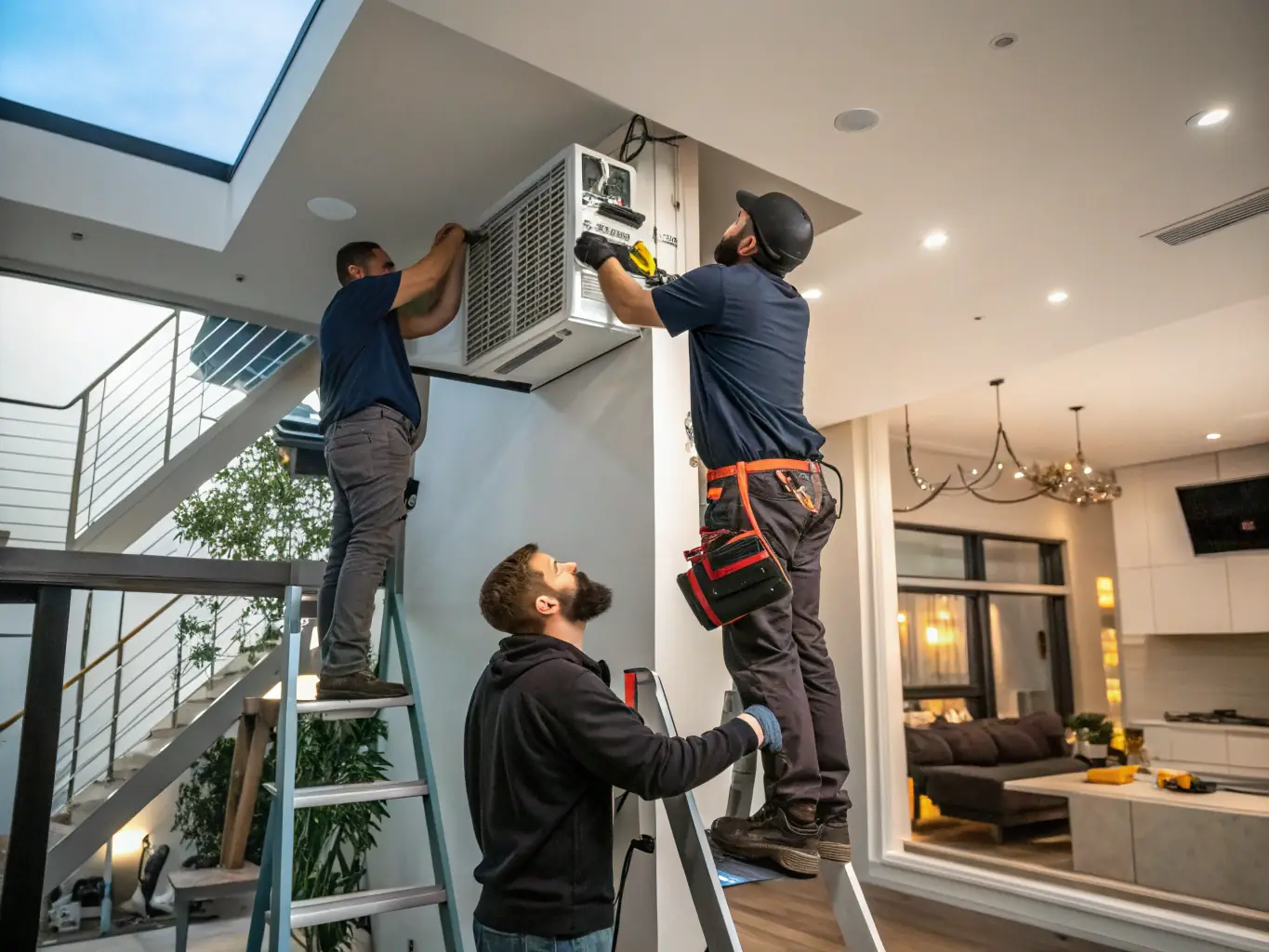 A modern HVAC system being installed in a commercial building, showcasing the integration of heating and cooling units by IceWave Comfort's professional team.